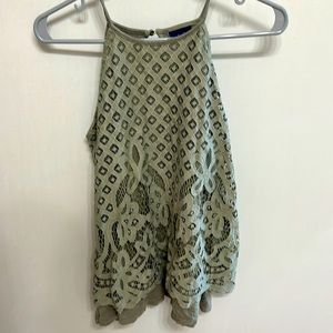 Crew/round neck sleeveless tank top with lace overlay, sage green size S